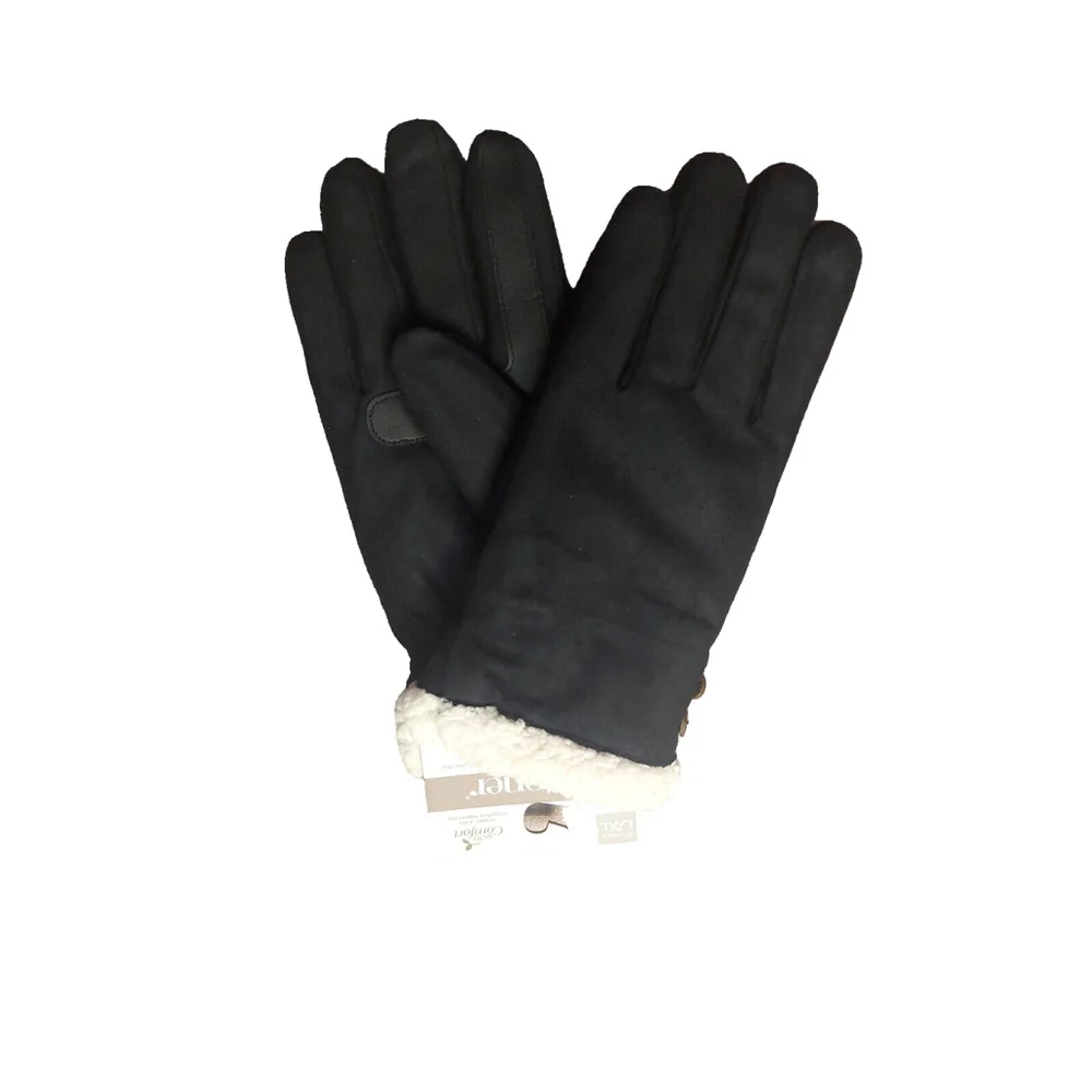 Isotoner Signature Microsuede Water-Repellent Black Gloves Fuzzy Cuffs XL NWT